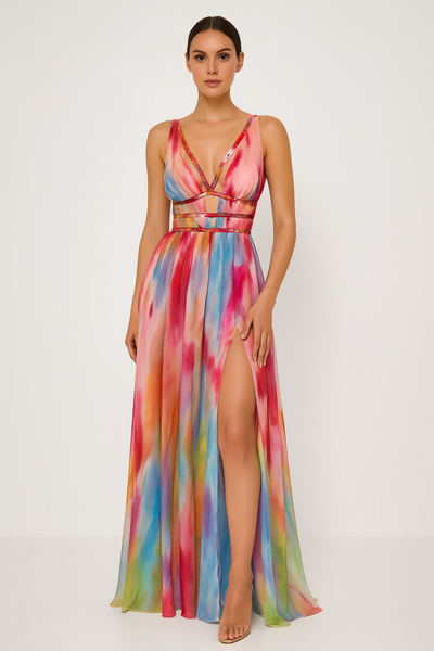 Elegante maxi jurk voor de zomer met speelse cutouts en gekruiste bandjes