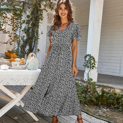 Vintage maxi jurk met bloemenprint en elegante stijl