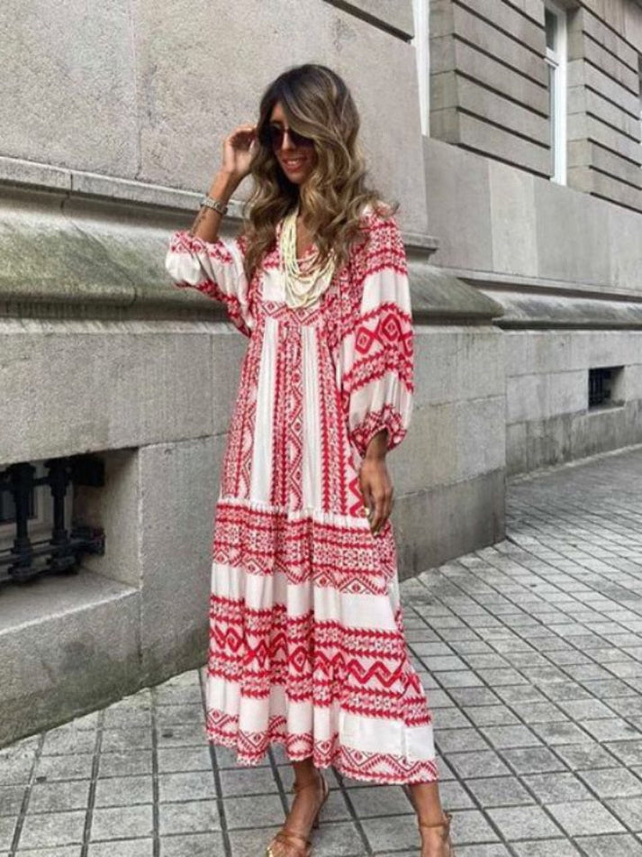 Elegante zomer maxi jurk met korte pofmouwen