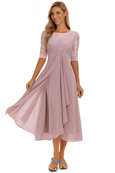 Elegante midi jurk voor feestelijke gelegenheden met korte mouwen