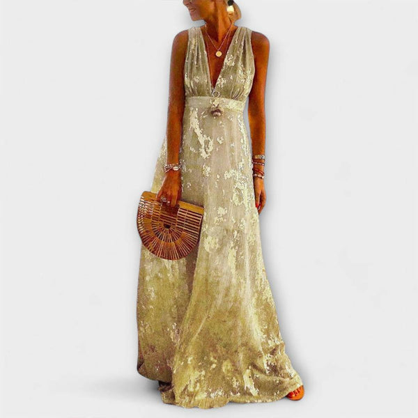 Vloeiende elegante maxi jurk met v hals