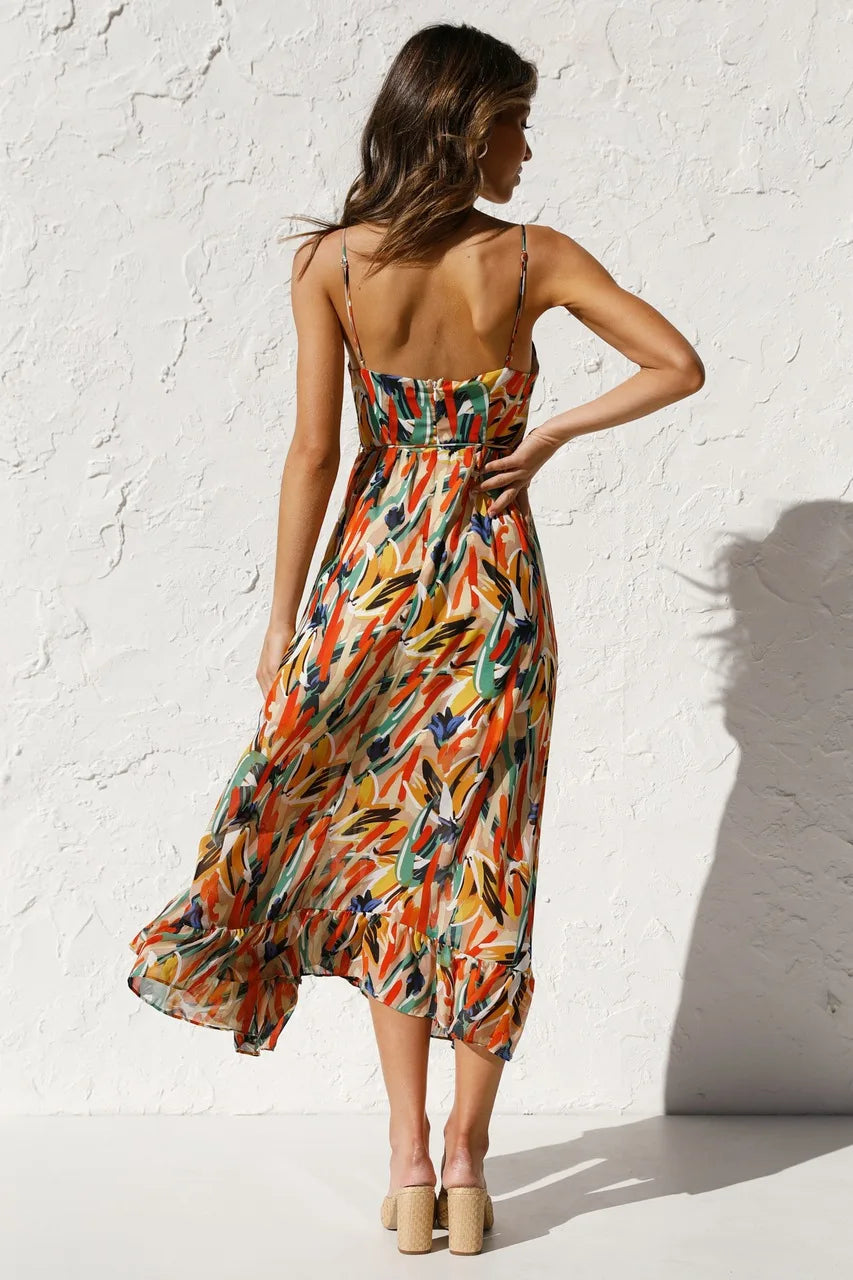Zomerse maxi jurk met bandjes en stijlvolle look