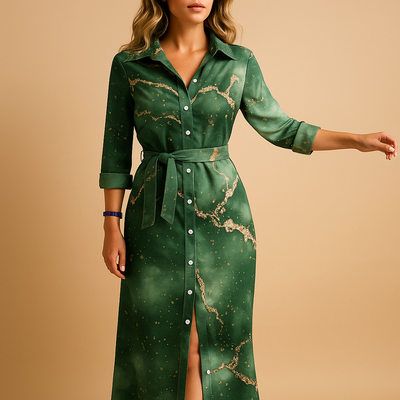 Lange elegante damesjurk met rechte snit en halflange mouwen