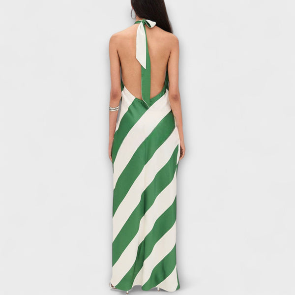 Gestreepte halter maxi jurk met open rug