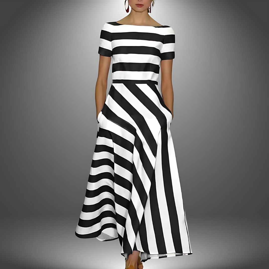 Elegante maxi jurk met korte mouwen en strepen