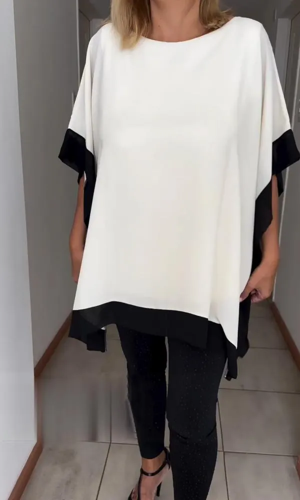 Brenda - Casual top met patchwork in contrasterende kleuren