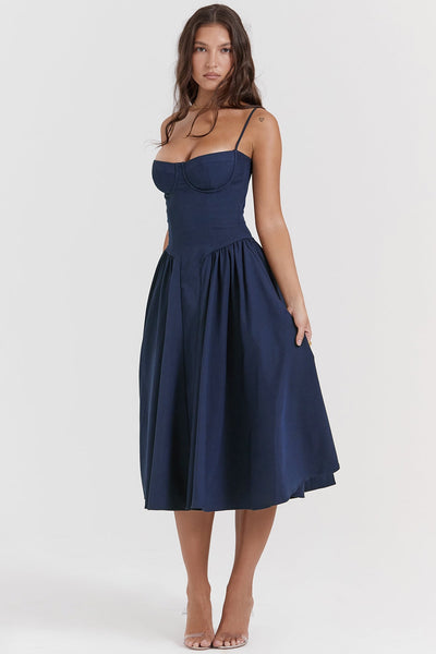 Midi jurk met corsetlook en fijne bandjes