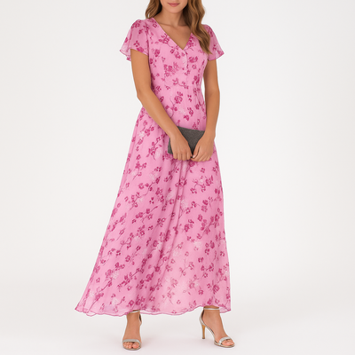 Elegante maxi jurk met korte mouwen en bloemenprint
