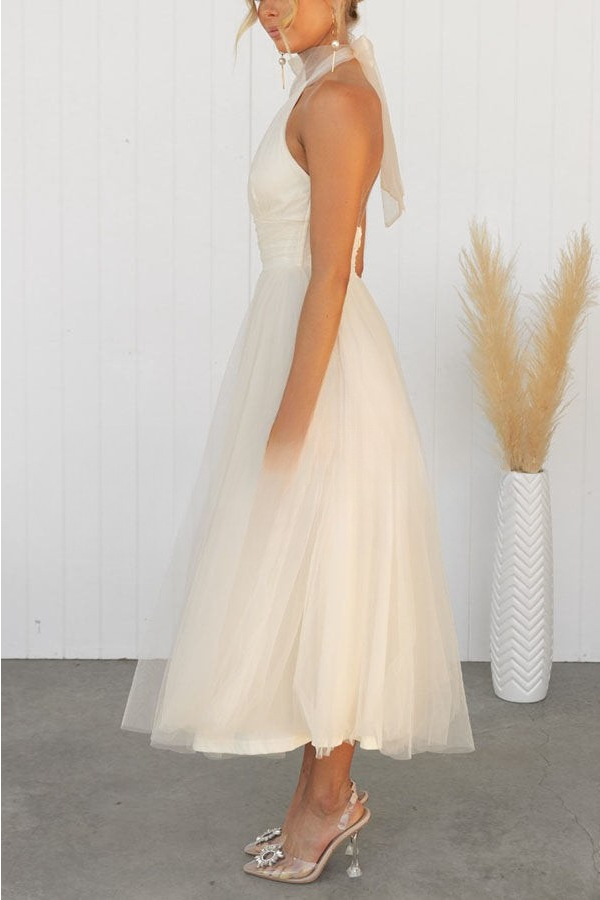Halter maxi-jurk met geplooide details voor een stijlvolle uitstraling