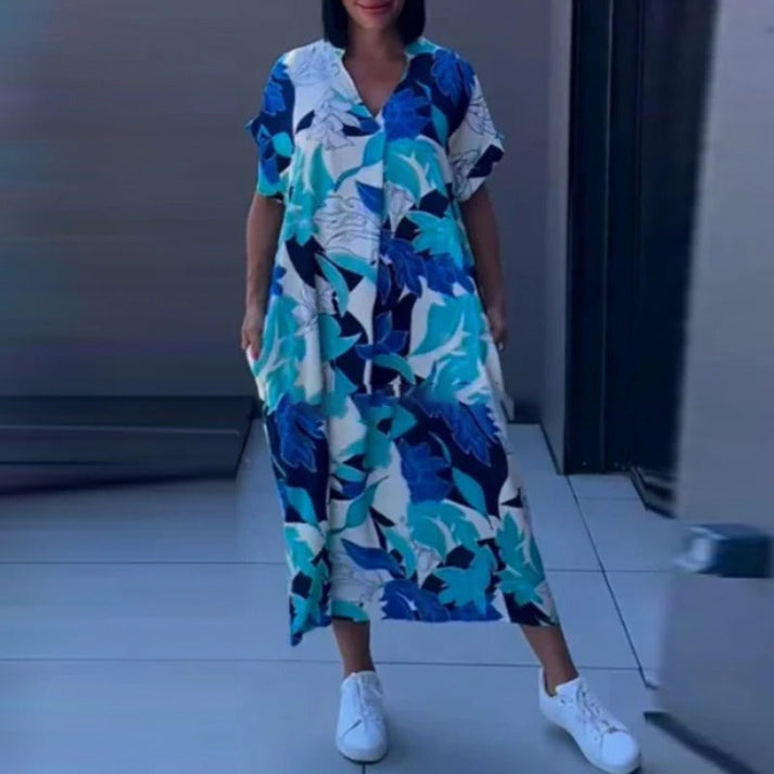 Luchtige maxi zomerjurk met losvallend model en speels patroon voor dames