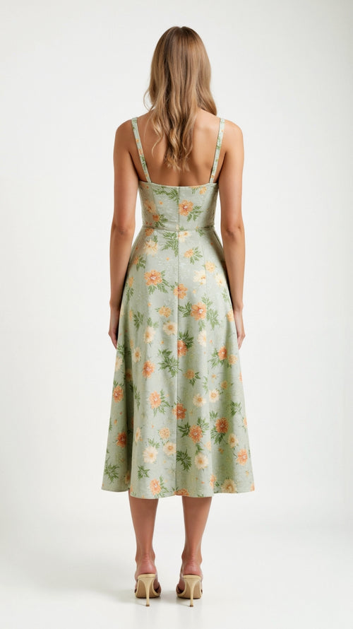Middellange damesjurk met bloemenprint en fijne bandjes