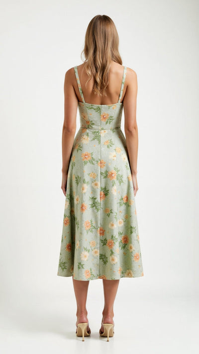 Middellange damesjurk met bloemenprint en fijne bandjes