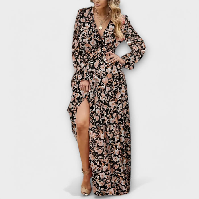 Elegante lange damesjurk met bloemenmotief en lange mouwen voor een luchtige stijl
