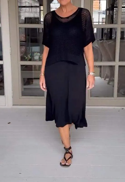 Sandra - Casual Jarreteljurk en Holle Blouse Tweedelig Kostuum