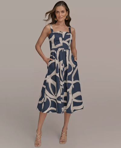 Gedrukte dames midi-jurk in A-lijn voor stijlvolle dagelijkse looks