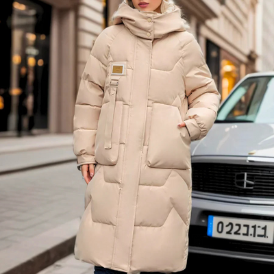 Lange moderne winterjas voor dames voor de koudste dagen