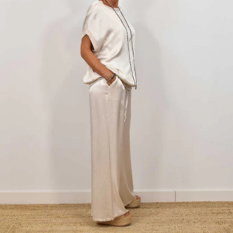 Casual dames set met blouse met korte mouwen en wijde broek voor dagelijks gebruik
