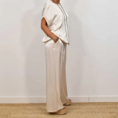 Casual dames set met blouse met korte mouwen en wijde broek voor dagelijks gebruik
