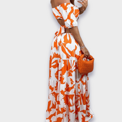 Elegante zomerse maxi-jurk met open schouderlijn voor speciale gelegenheden