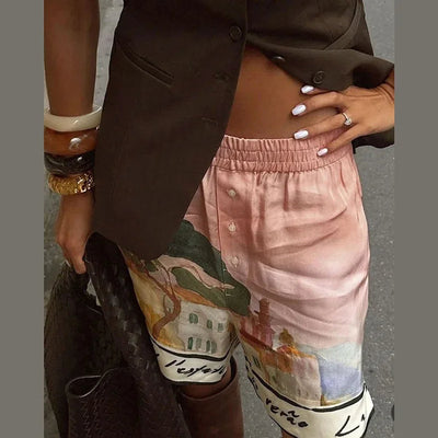 Zomers dames set met lange mouwen blouse en korte broek met print