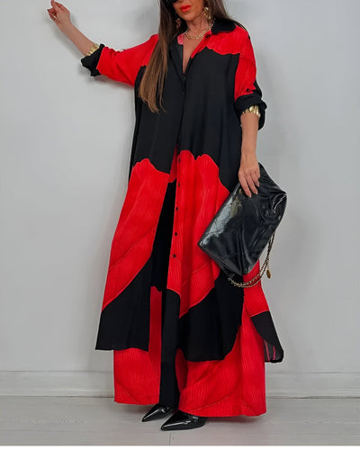 Stijlvolle dames set met lang overhemd en wijde broek