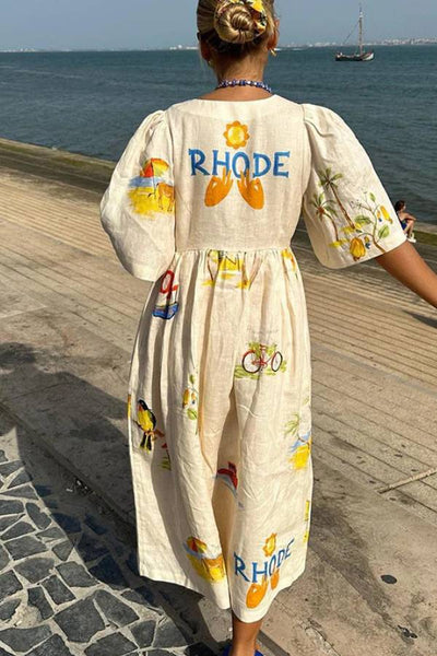 Zomerse midi jurk met stijlvolle strandprint