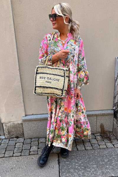 Lange jurk met print en wijde lange mouwen in bohemian stijl