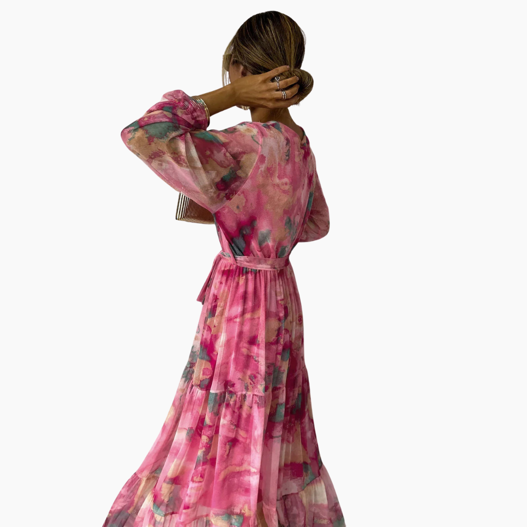 Maxi jurk met bloemenmotief en lange mouwen