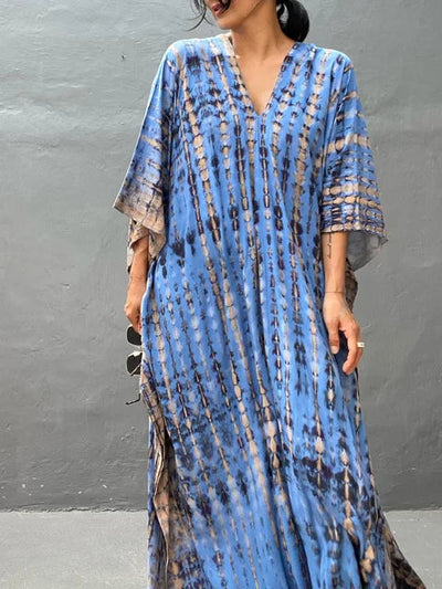 Bohemian maxi kaftanjurk met artistiek patroon en losvallend model
