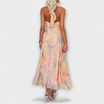Halterjurk in maxi lengte met verfachtige print voor elegante zomerlooks