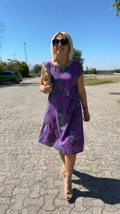 Casual midi damesjurk met korte mouwen en elegante uitstraling