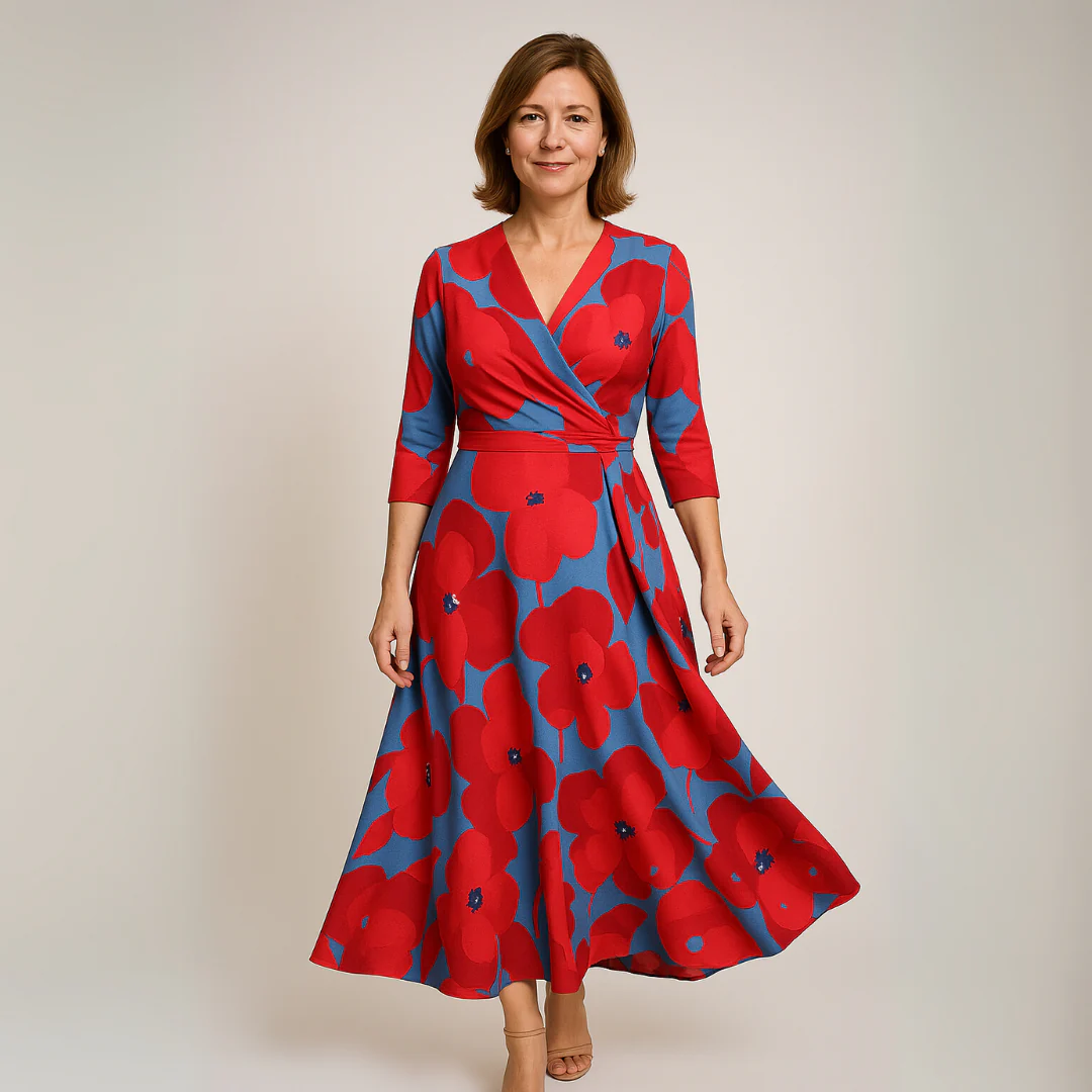 Elegante midi jurk met verfachtige bloemenprint voor een stijlvolle uitstraling