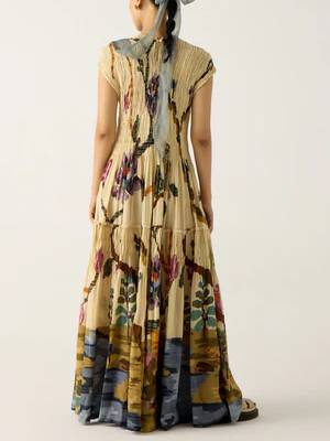 Plissé maxi-jurk met stijlvol printpatroon voor een elegante uitstraling