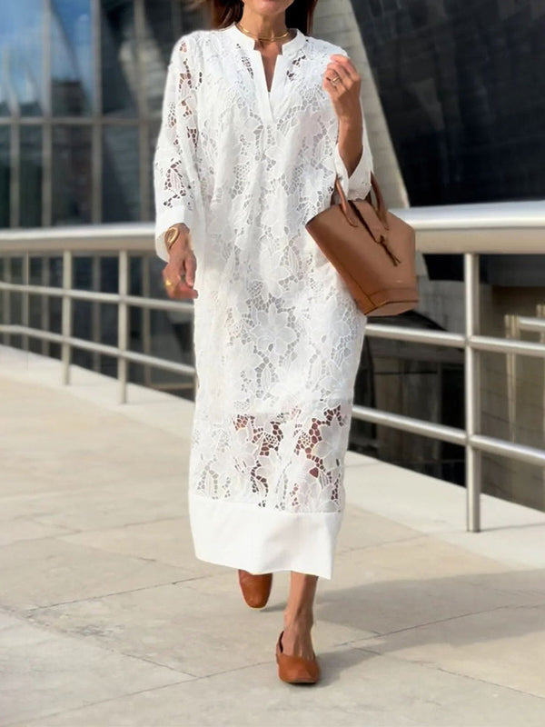 Elegante maxi jurk met wijde mouwen en v-hals