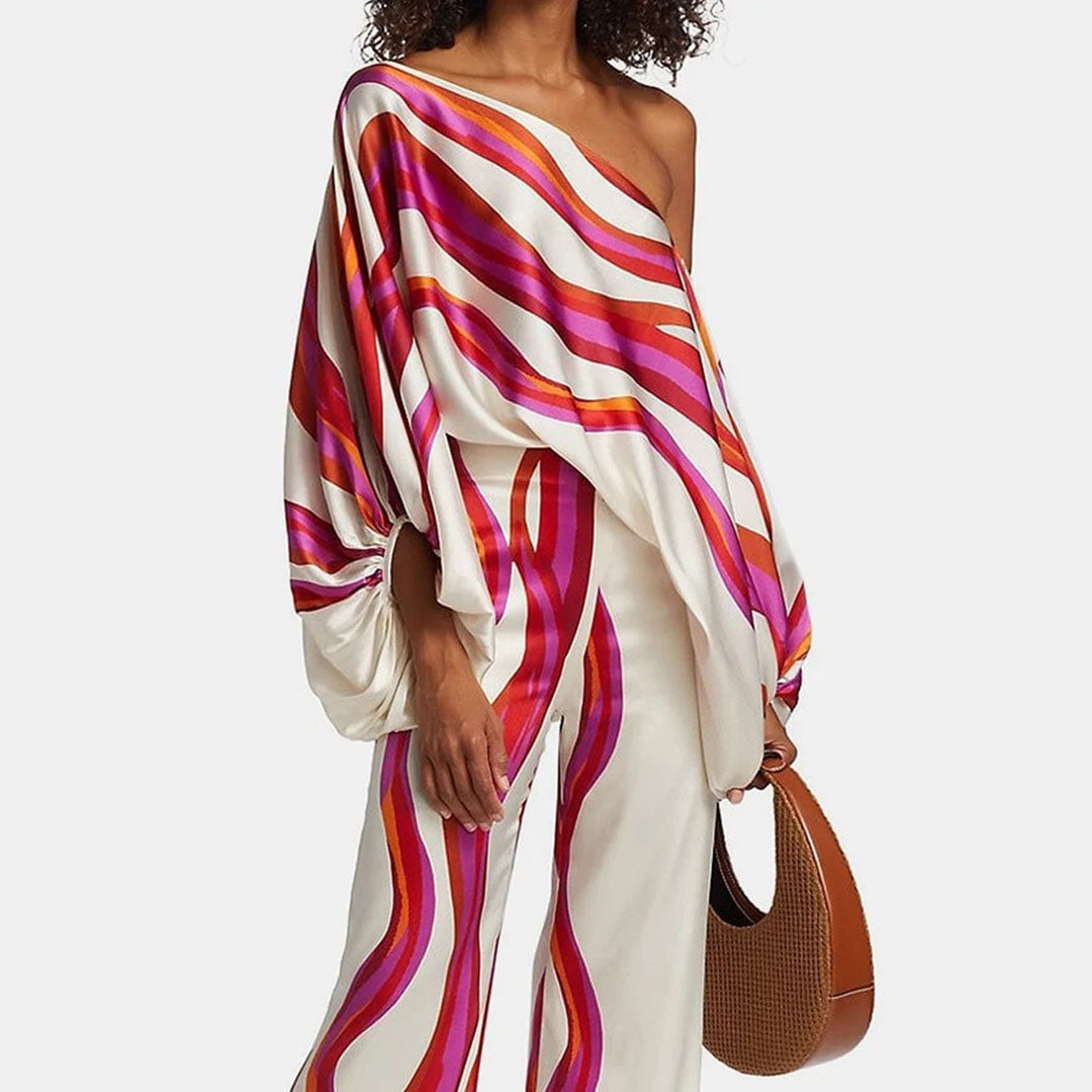 Stijlvolle dames jumpsuit met één mouw en wijde pasvorm voor een elegante uitstraling