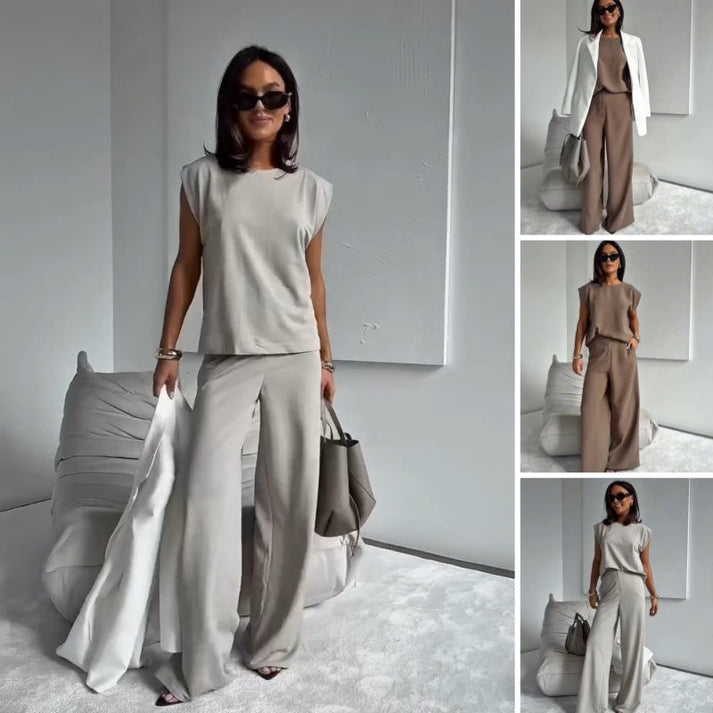 Tweedelig dames set met T-shirt en broek met wijde pijpen voor een moderne casual look