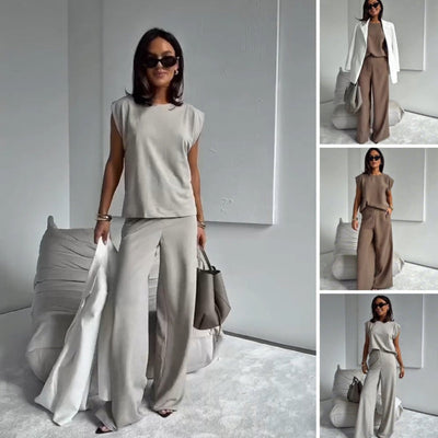 Tweedelig dames set met T-shirt en broek met wijde pijpen voor een moderne casual look