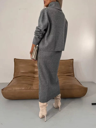 Stijlvolle set met een elegante jurk en coltrui