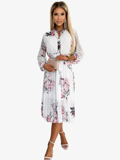 Stijlvolle jurk met bloemenprint en diepe halslijn voor een elegante uitstraling