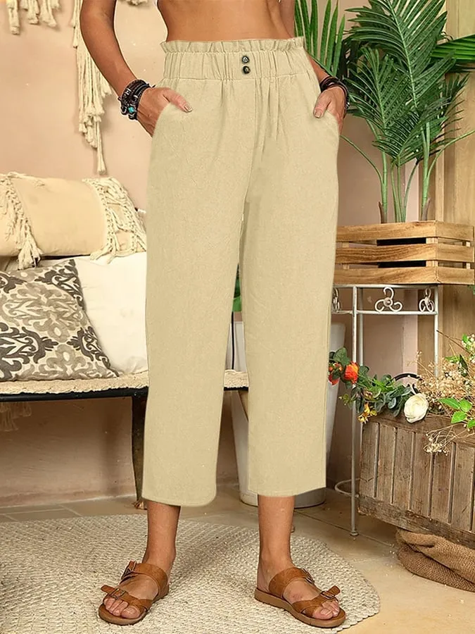 Mia - Dames Katoen Linnen Comfort Rechte Casual Broek