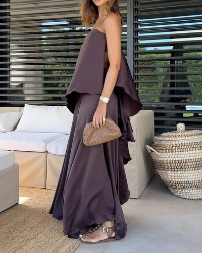 Moderne dames set met wijde rok en cape top in eigentijds ontwerp