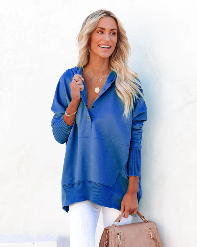 Brenda casual effen sweatshirt met V-hals en vleermuismouwen
