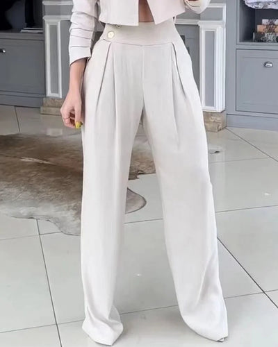 Tifany - Ensemble deux pièces composé d'une veste de tailleur courte de couleur unie et d'un pantalon décontracté