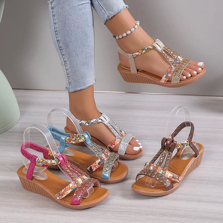 Sophia - Nieuw damessandalen voor de zomer met open teen en strass-steentjes