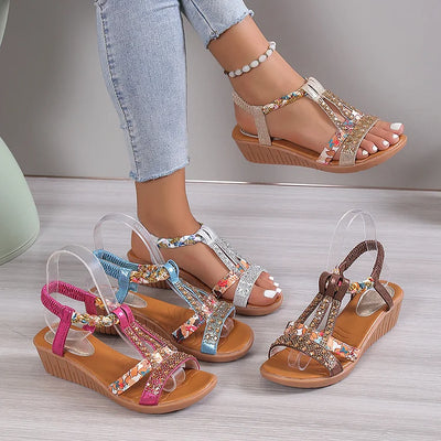 Sophia - Nieuw damessandalen voor de zomer met open teen en strass-steentjes