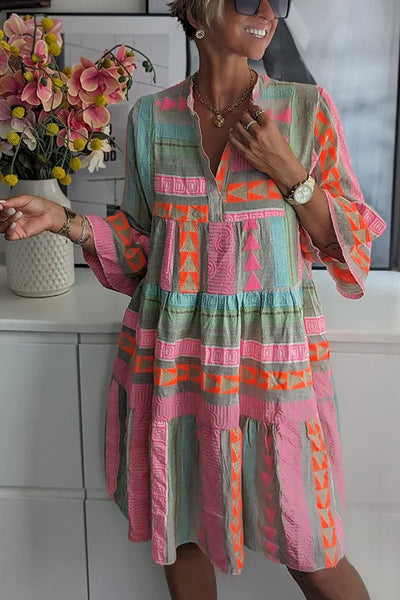 Korte jurk met wijde lange mouwen in bohemian stijl