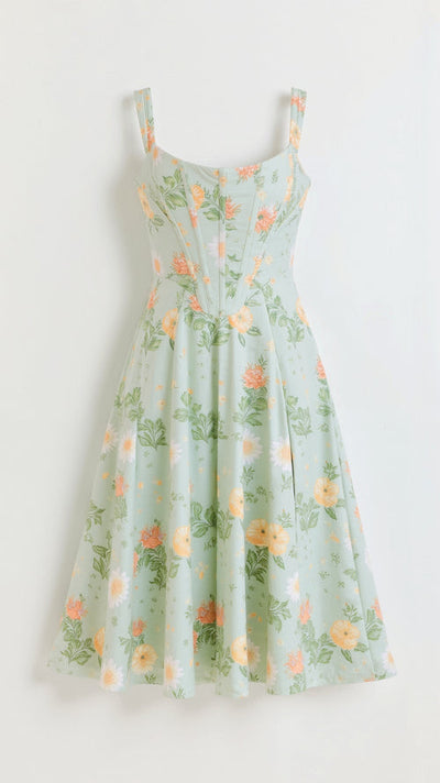 Middellange damesjurk met bloemenprint en fijne bandjes