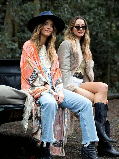 Lange dames kimono met bloemenprint voor een stijlvolle look