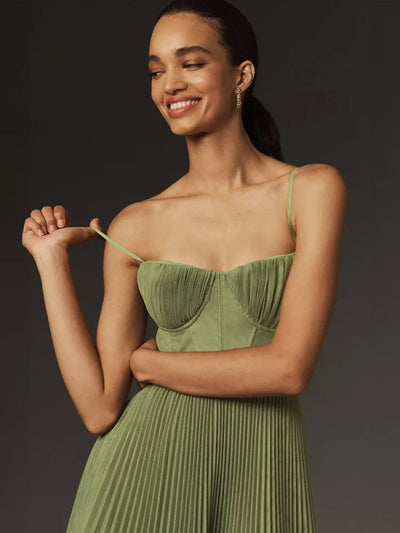 Sara - Midi-jurk met flare en bustier van geplooide tule