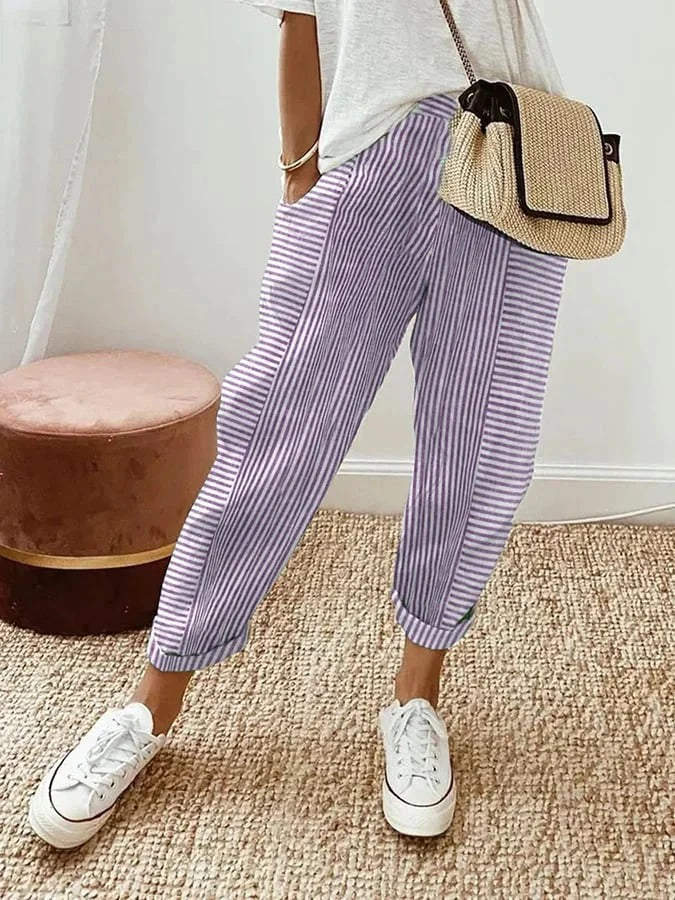 Gestreepte cropped broek voor een stijlvolle en alledaagse uitstraling